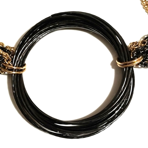 VINTAGE MULTI-STRAND GOLD-TONE GUNMETAL BLACK WIRE PENDANT 20 - 23" NECKLACE - Picture 3 of 11